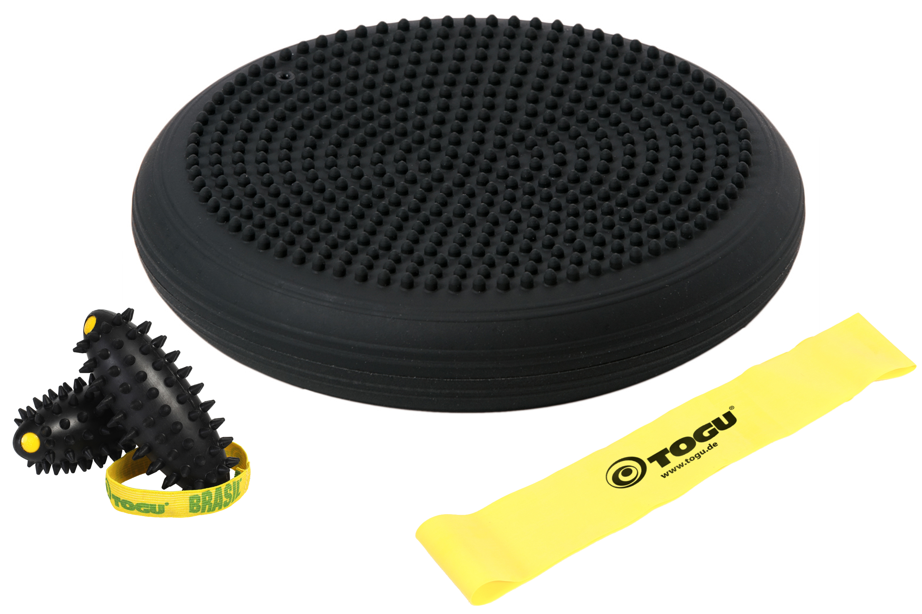 Fitpack® Homefitness Rücken Arm und Beintraining mit Brasil® black, Dynair® Ballkissen®  Senso® 33 cm schwarz und Theragym® Loop Band